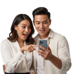 Surprised Couple Looking at Smartphone Screen Excitedly Transparent Background