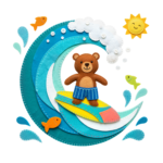 Teddy Bear Surfing Wave Illustration Transparent Background
