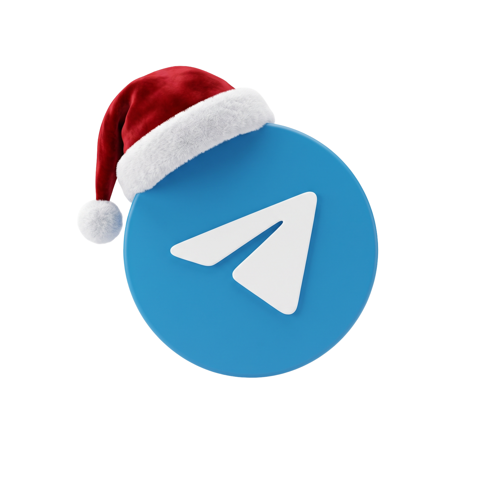 Telegram 3D Icon with Santa Hat Isolated