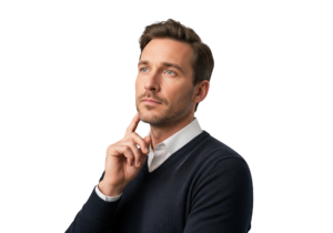Thoughtful Businessman Touching Chin Isolated