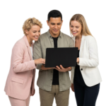 Three Diverse Colleagues Reviewing a Laptop Together