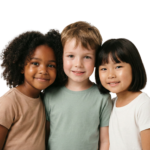 Three Diverse Smiling Children Group Friendship Portrait Transparent Background