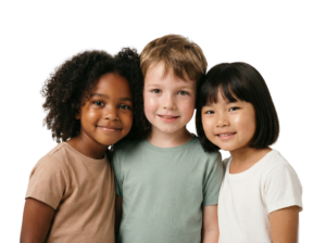Three Diverse Smiling Children Group Friendship Portrait Transparent Background