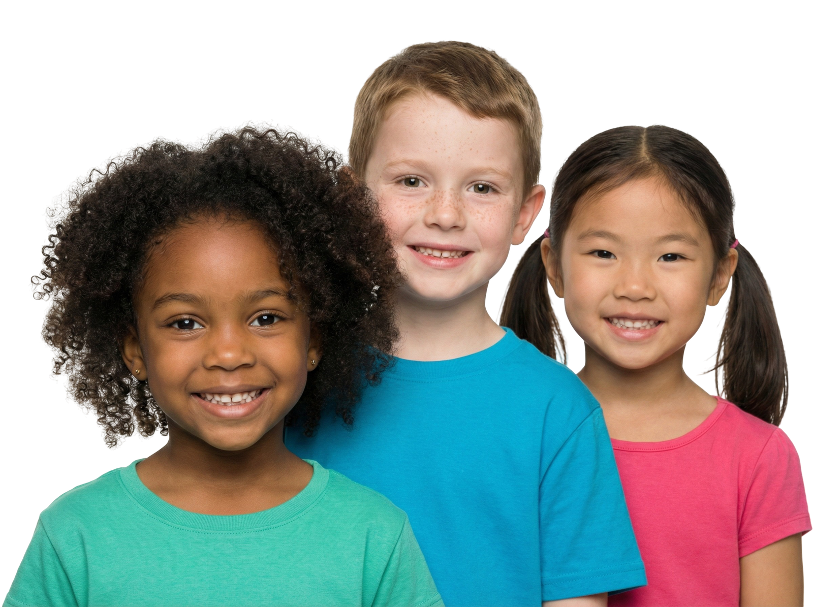 Three Diverse Smiling Children Group Friendship Portrait Transparent Background
