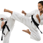 Two Boys Practicing Karate Kicks Martial Arts Sports