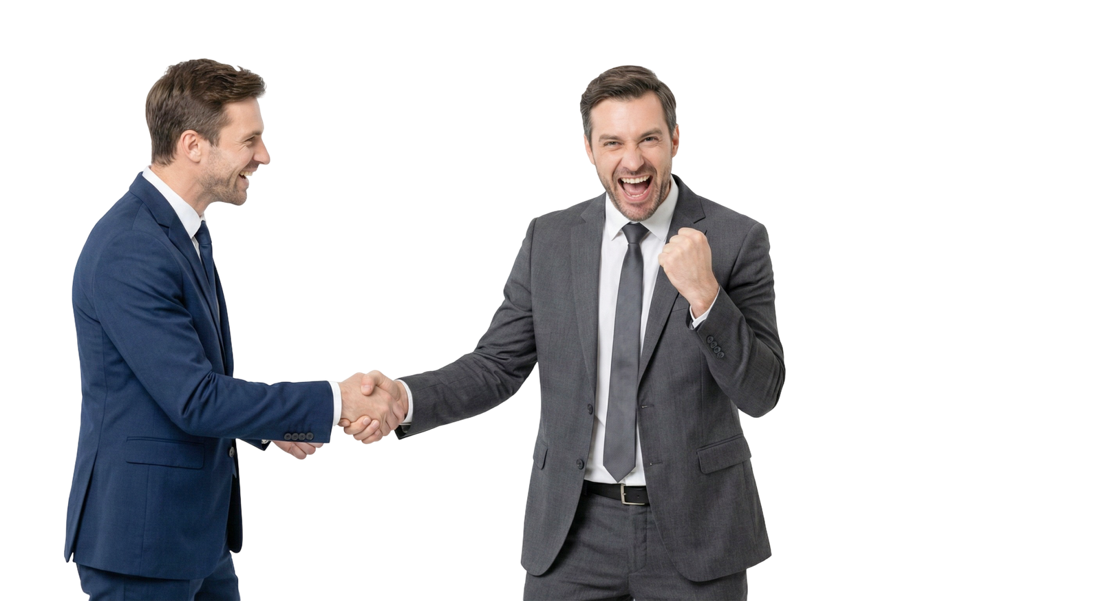 Two Professional Businessmen Shaking Hands and Celebrating Deal