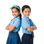 Two Smiling School Girls in Uniform Standing Arms Crossed Transparent Background