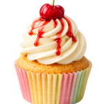 Vanilla Cupcake Dessert with Cherry and Syrup Transparent Background