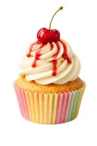Vanilla Cupcake Dessert with Cherry and Syrup Transparent Background