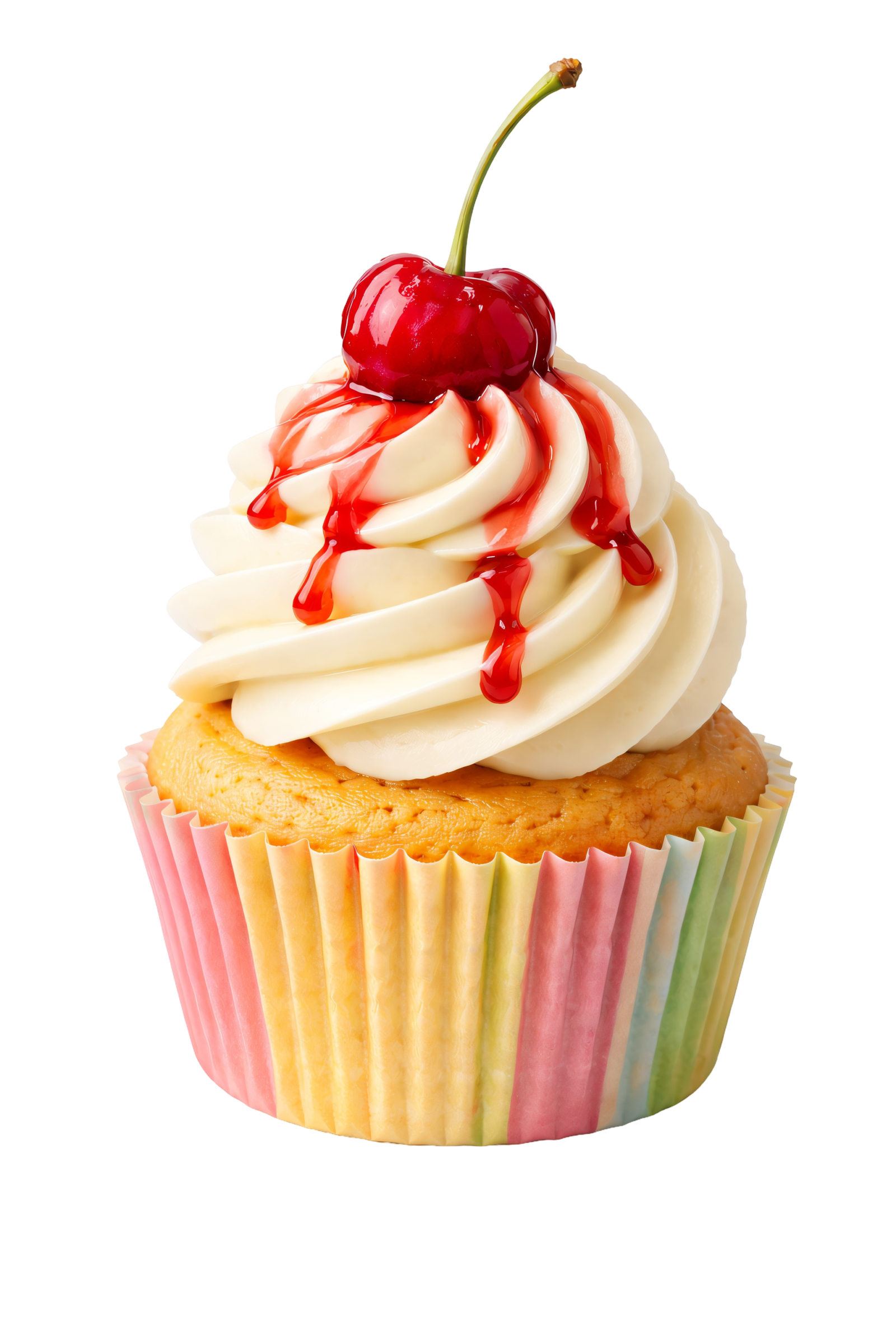 Vanilla Cupcake Dessert with Cherry and Syrup Transparent Background