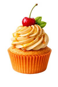 Vanilla Cupcake Dessert with Cherry on Top Transparent Background