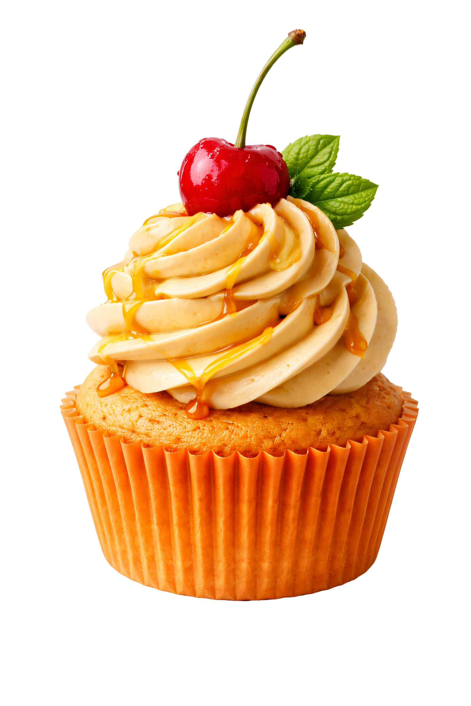 Vanilla Cupcake Dessert with Cherry on Top Transparent Background
