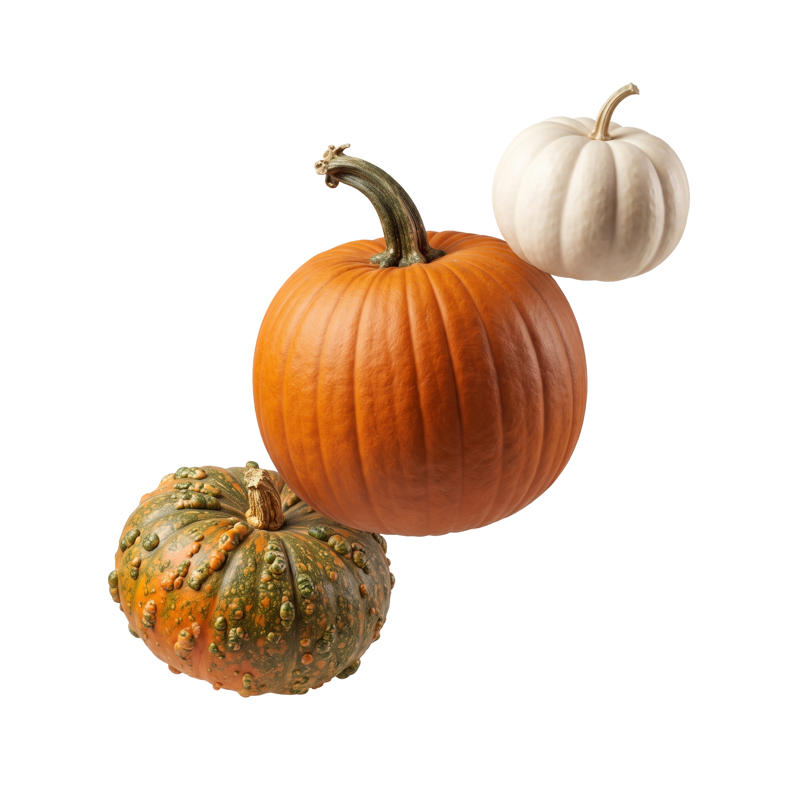 Various Pumpkins and Gourds Isolated on Transparent Background