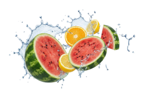 Watermelon and Citrus Fruits Water Splash Transparent Background