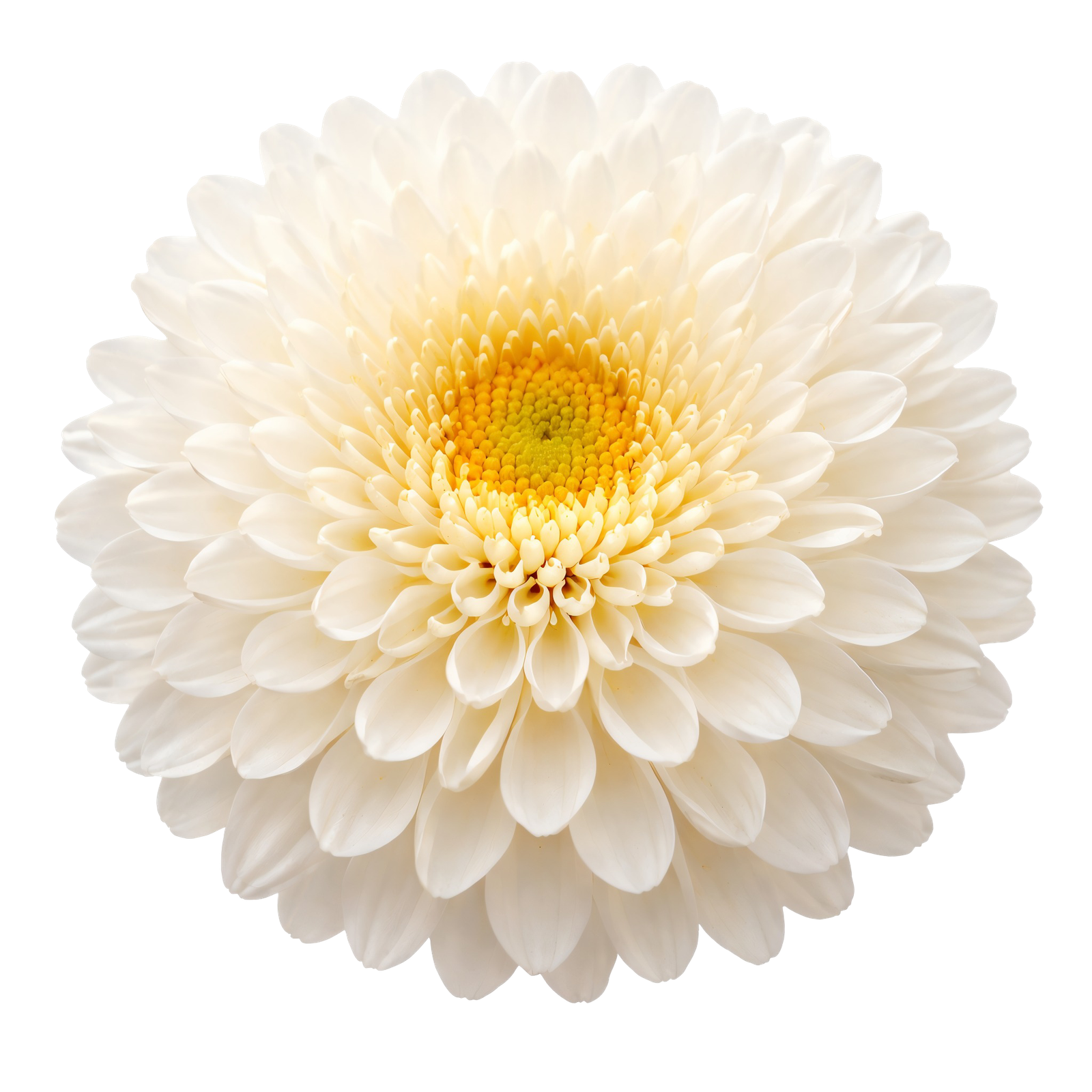 White Chrysanthemum Dahlia Flower Blossom Head Top View Transparent Background