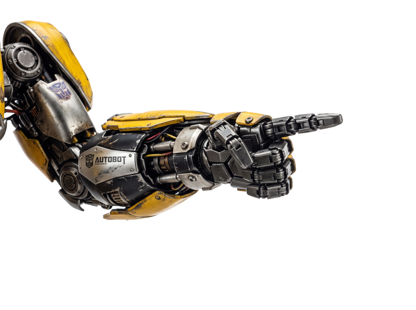 Yellow Robotic Arm Pointing Hand Isolated