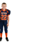 Young Boy American Football Player Holding Ball Uniform