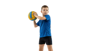 Young Boy Holding Volleyball Ready to Throw Sport Training