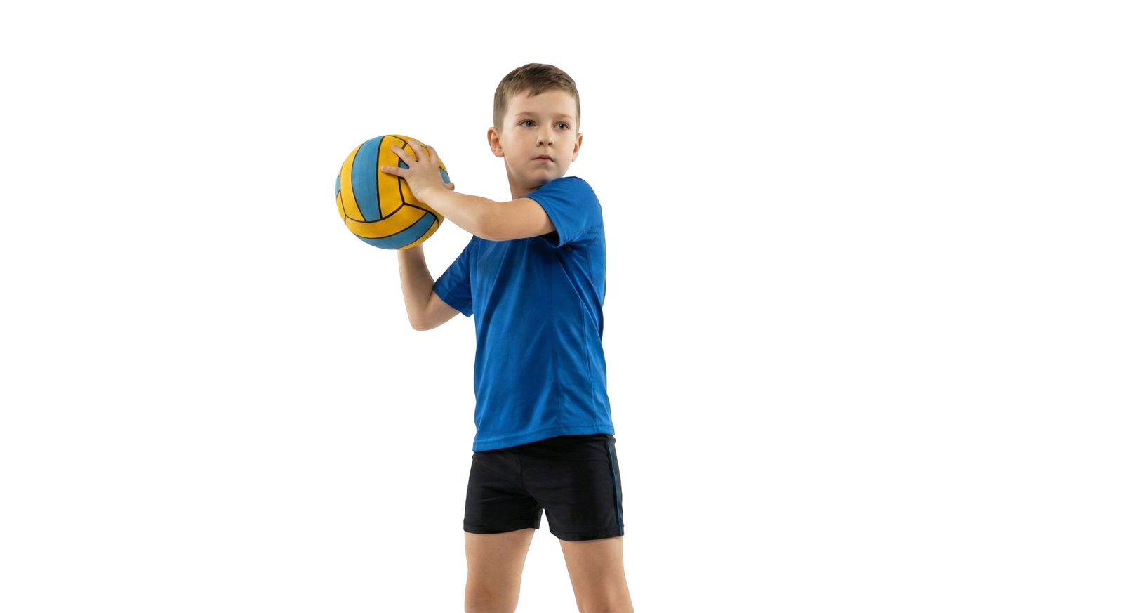 Young Boy Holding Volleyball Ready to Throw Sport Training