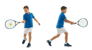 Young Boy Playing Tennis Hitting Tennis Ball Sequence