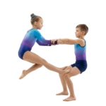 Young Boy and Girl Gymnasts Performing Acrobatic Stunt