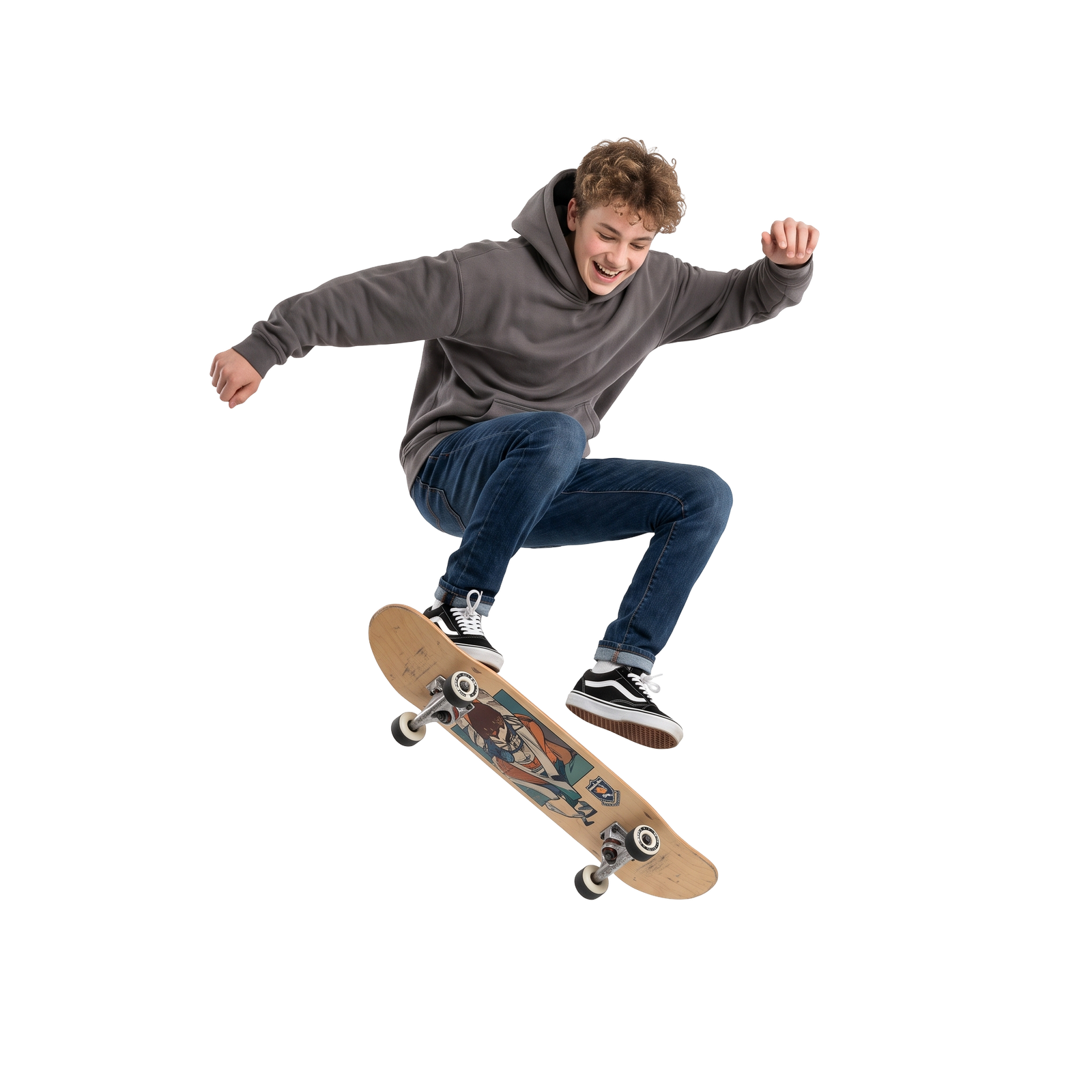 teenager Skateboarding Jump Trick Isolated